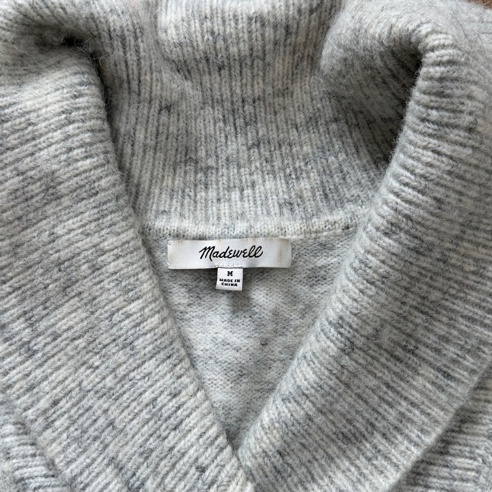 Madewell Vinson Shawl-Collar Pullover Sweater in Heather Gray Wool Blend Medium - Picture 4 of 8